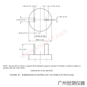 AS/NZS3112 图E1 超低电压扁平插销插头尺寸图纸