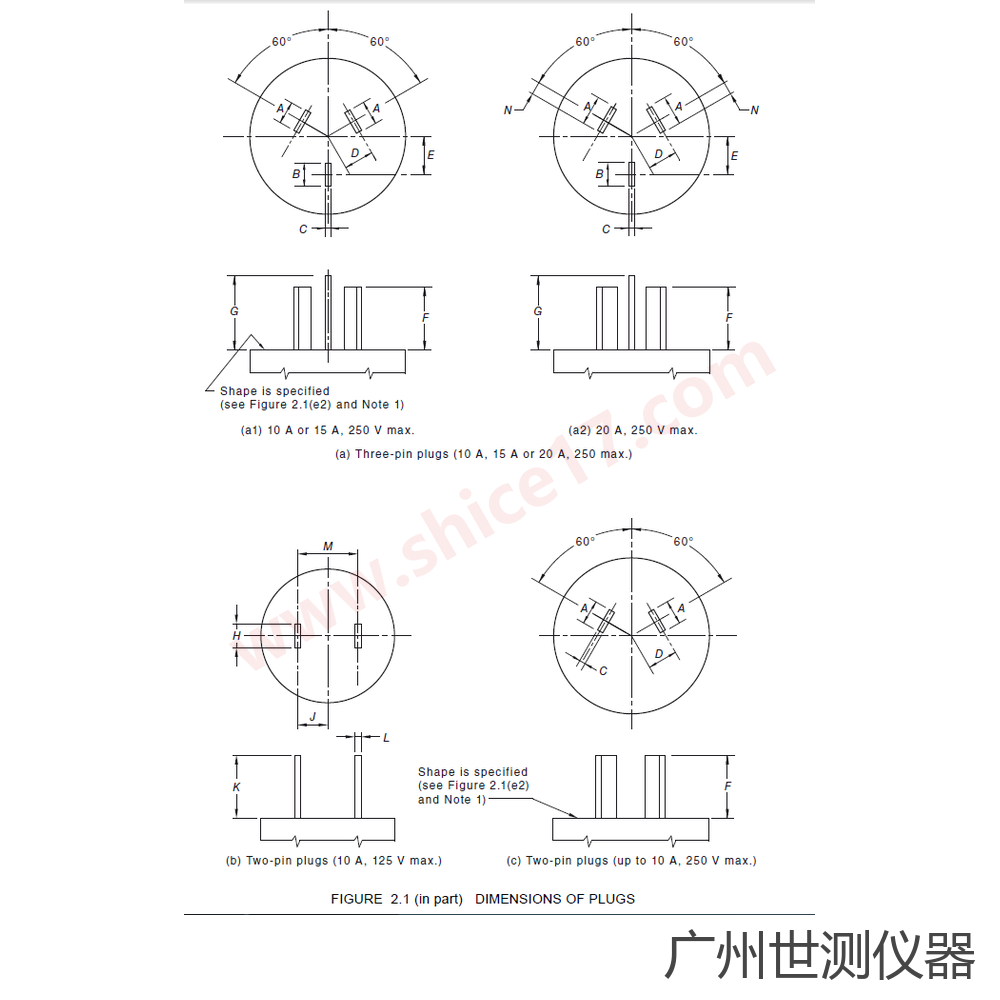 AS/NZS3112 图2.1 插头尺寸图纸 10A 15A 20A 三扁销 两扁销