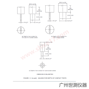 AS/NZS3112 图3.1(a)(b)(c) 插座不可接触深度试验量规尺寸图纸