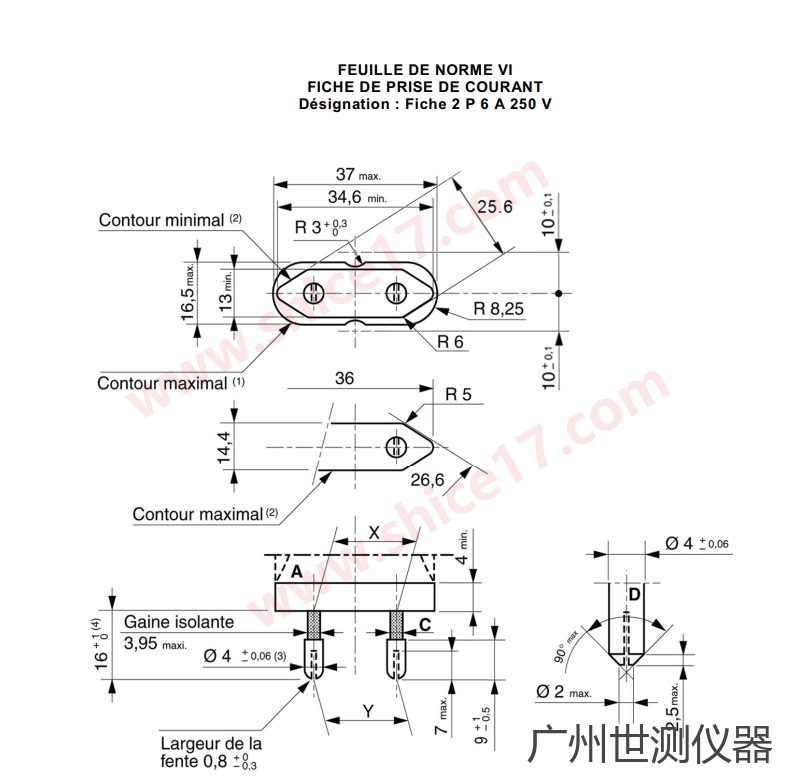 NF C61-314 FEUILLE DE NORME VI 测试插头6A插入最大拔出力量规 标准图纸