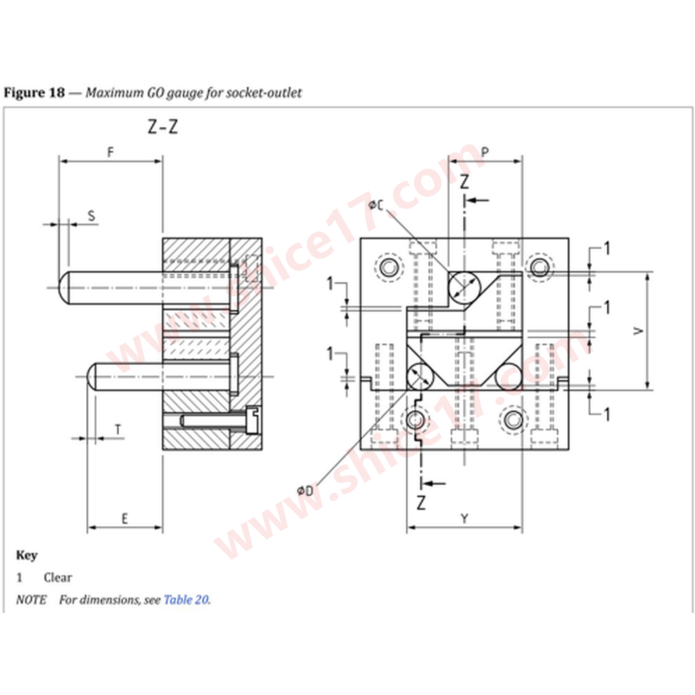 BS 546:2025 表20和图18 — Maximum GO gauge for socket-outlet(15 A 插座最大通规)