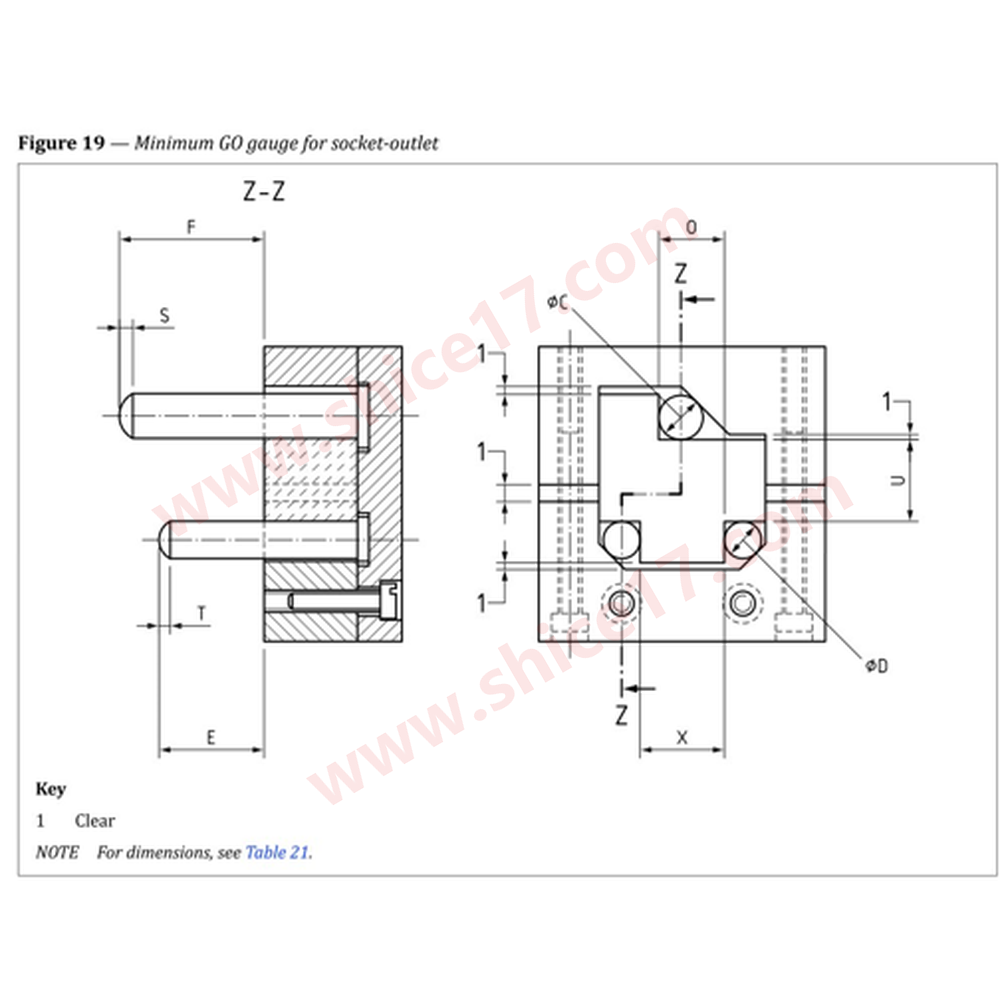 BS 546:2025 表21和图19 — Minimum GO gauge for socket-outlet(15 A 插座最小通规)
