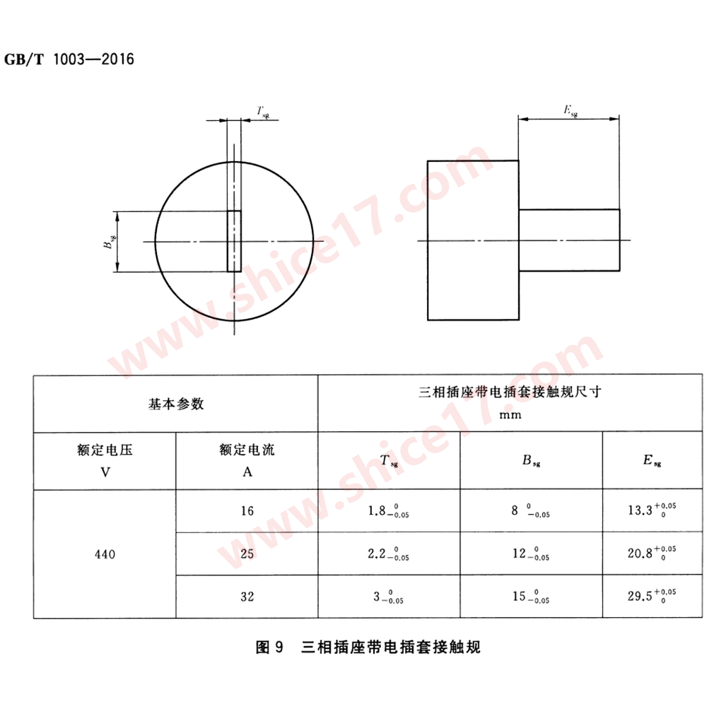 GB/T 1003-2016 图9 三相插座带电插套接触规