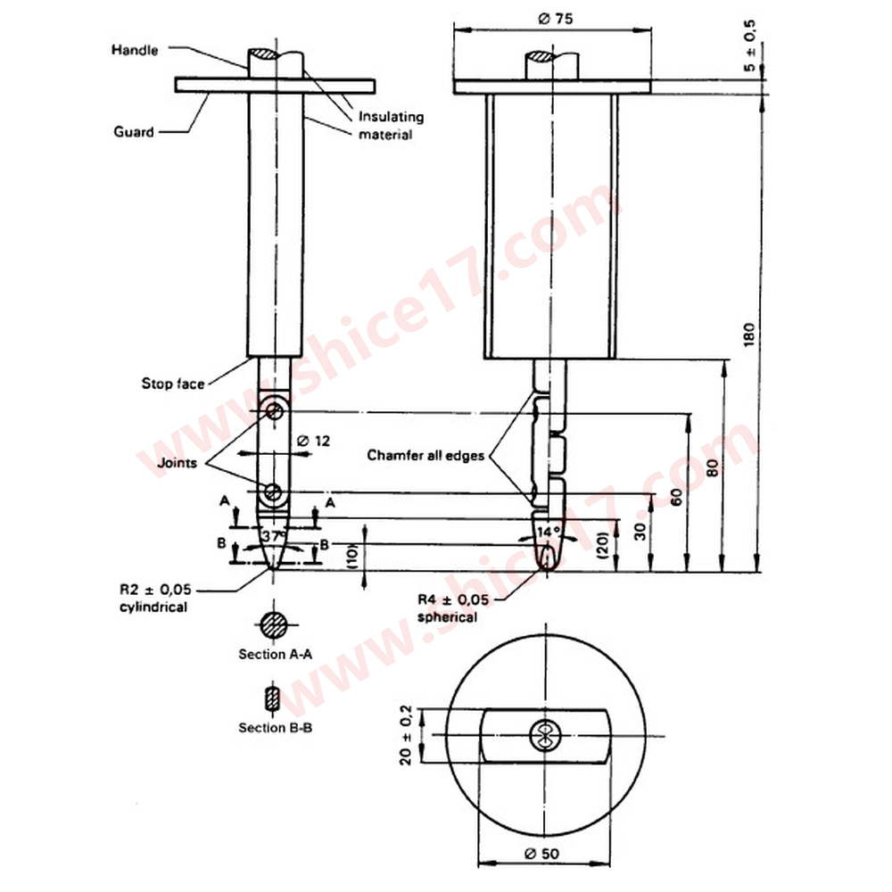 IEC61032图2试具B标准试验指 SC-F2B SC-F2B-A SC-F2B-B SC-F2B-F 标准图纸
