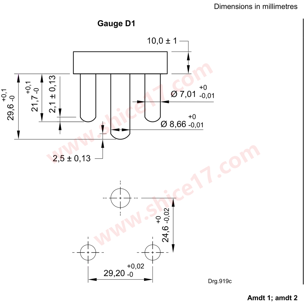 SANS 164-1 附录D — Gauge D1(接地销 + 单根载流销组合)