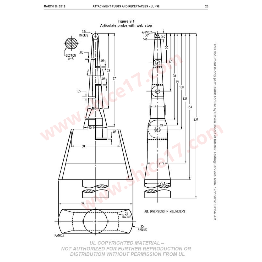 UL507-Figure 9.2 UL试验指(PA100A关节探针)美标插头插座量规 SC-PA100A - 图片 5